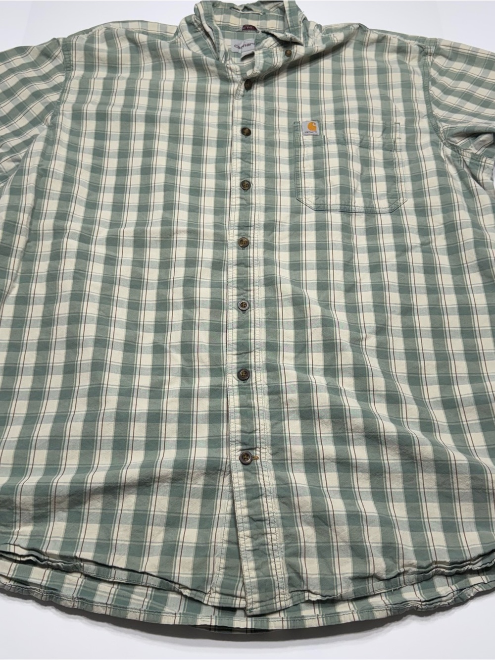 Carhartt Green and White Plaid Cotton Button-Up Shirt